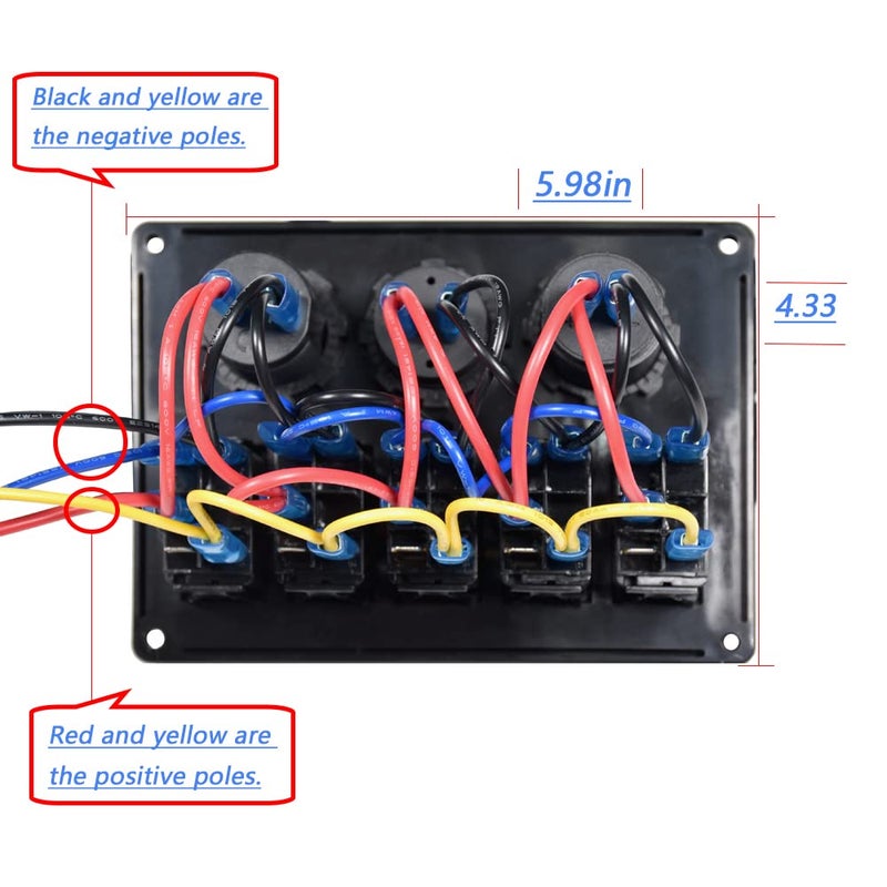 Garfour 5 Gang Boat Switch Panel Waterproof Rubber Panel Dual 3.1A USB 12V Slot Socket LED Light Voltmeter Rocker Switch Panel for Car Boat Truck - Image 5